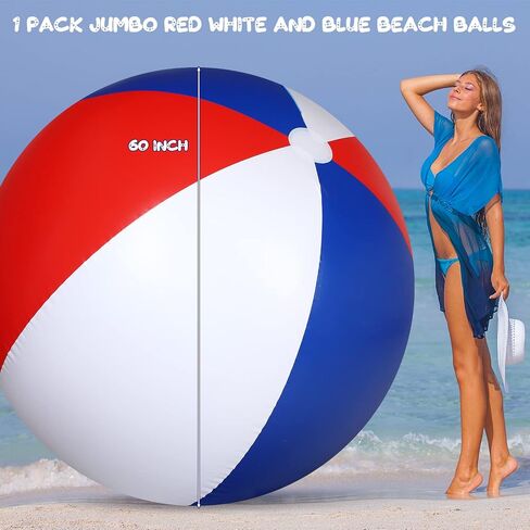 Zhanmai 60 Inch Giant Patriotic Beach Balls, 4th of July Red White and Blue Large Beach Balls Inflatable Summer Toys Games Independence Day Party Favors for Kids Hawaiian Beach and Swimming Pool Party in Saudi Arabia
