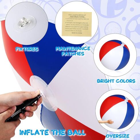Zhanmai 60 Inch Giant Patriotic Beach Balls, 4th of July Red White and Blue Large Beach Balls Inflatable Summer Toys Games Independence Day Party Favors for Kids Hawaiian Beach and Swimming Pool Party in Saudi Arabia