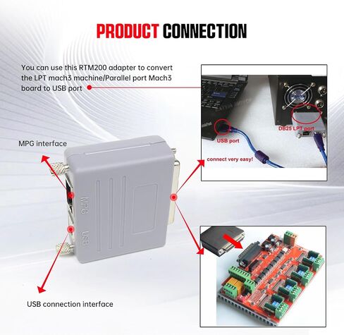 RATTMMOTOR Parallel to USB Adapter 200KHz MACH3 USB to Parallel Adapter RTM200 DB25 LPT Cable to USB Motion Controller Converter with USB Cable for LPT/USB Mach3 CNC Router Engraving Milling Machine in Saudi Arabia