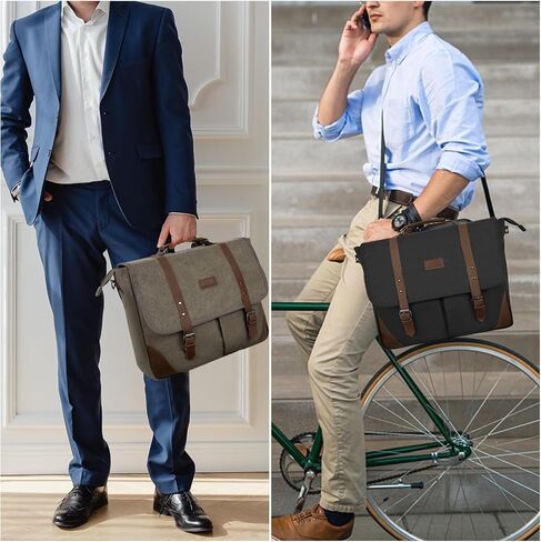 Canvas Messenger Bag Men15.6Inch Waterproof Vintage Genuine Leather Briefcase shoulder Laptop bag Waxed Leather Computer Bag in Saudi Arabia