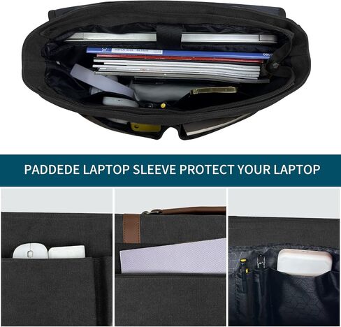 Canvas Messenger Bag Men15.6Inch Waterproof Vintage Genuine Leather Briefcase shoulder Laptop bag Waxed Leather Computer Bag in Saudi Arabia