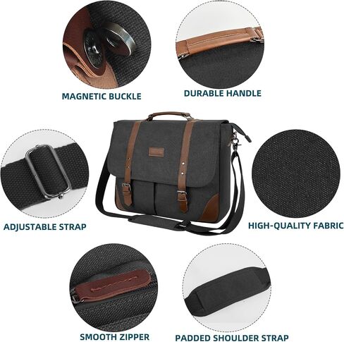 Canvas Messenger Bag Men15.6Inch Waterproof Vintage Genuine Leather Briefcase shoulder Laptop bag Waxed Leather Computer Bag in Saudi Arabia