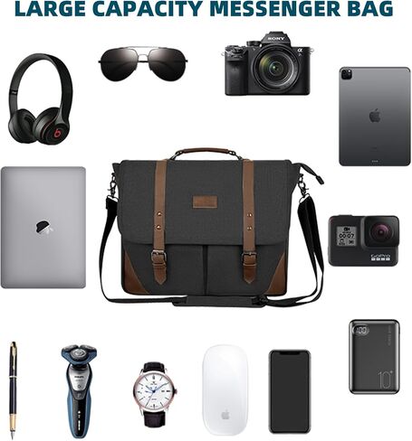 Canvas Messenger Bag Men15.6Inch Waterproof Vintage Genuine Leather Briefcase shoulder Laptop bag Waxed Leather Computer Bag in Saudi Arabia
