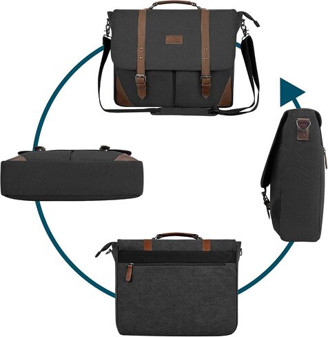 Canvas Messenger Bag Men15.6Inch Waterproof Vintage Genuine Leather Briefcase shoulder Laptop bag Waxed Leather Computer Bag in Saudi Arabia