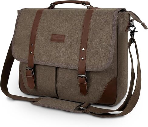 Canvas Messenger Bag Men15.6Inch Waterproof Vintage Genuine Leather Briefcase shoulder Laptop bag Waxed Leather Computer Bag in Saudi Arabia