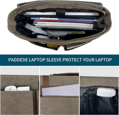 Canvas Messenger Bag Men15.6Inch Waterproof Vintage Genuine Leather Briefcase shoulder Laptop bag Waxed Leather Computer Bag in Saudi Arabia