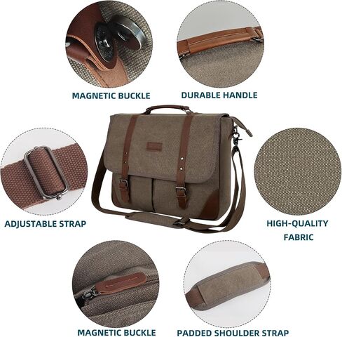 Canvas Messenger Bag Men15.6Inch Waterproof Vintage Genuine Leather Briefcase shoulder Laptop bag Waxed Leather Computer Bag in Saudi Arabia