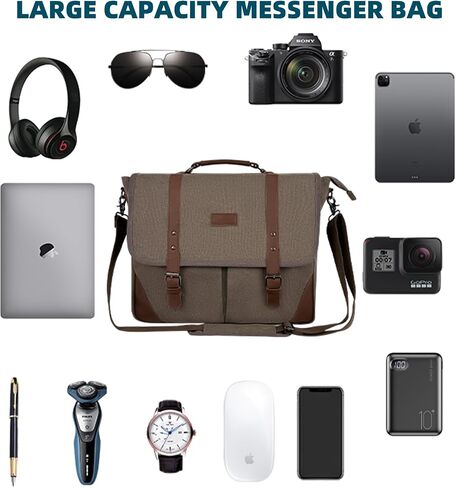 Canvas Messenger Bag Men15.6Inch Waterproof Vintage Genuine Leather Briefcase shoulder Laptop bag Waxed Leather Computer Bag in Saudi Arabia