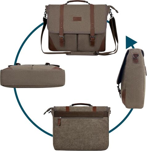 Canvas Messenger Bag Men15.6Inch Waterproof Vintage Genuine Leather Briefcase shoulder Laptop bag Waxed Leather Computer Bag in Saudi Arabia