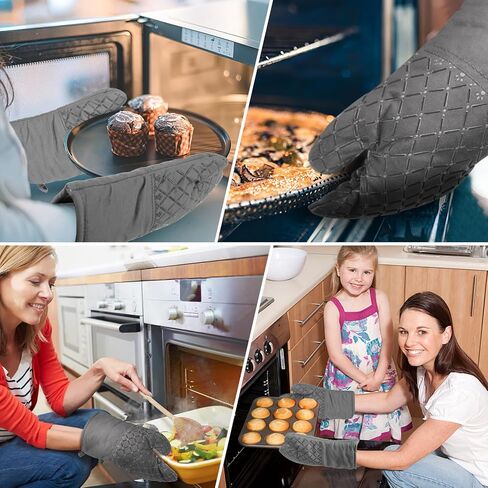 قطعتان من قفازات الفرن المقاومة للحرارة للمطبخ، وقفازات فرن المطبخ، وقفازات فرن طويلة وحامل وعاء مع شريط سيليكون غير قابل للانزلاق وبطانة قطنية ناعمة، قفازات فرن من السيليكون للطهي والخبز وقفازات الشواء in Kuwait