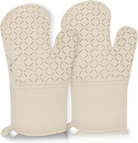 قطعتان من قفازات الفرن المقاومة للحرارة للمطبخ، وقفازات فرن المطبخ، وقفازات فرن طويلة وحامل وعاء مع شريط سيليكون غير قابل للانزلاق وبطانة قطنية ناعمة، قفازات فرن من السيليكون للطهي والخبز وقفازات الشواء in Kuwait