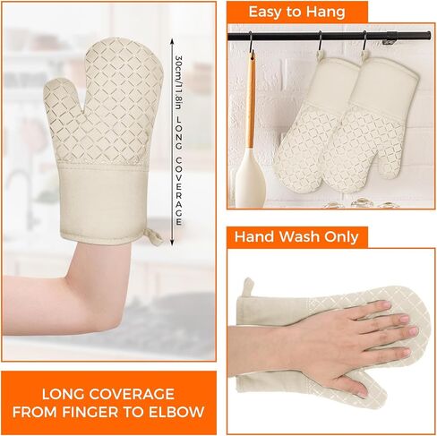 قطعتان من قفازات الفرن المقاومة للحرارة للمطبخ، وقفازات فرن المطبخ، وقفازات فرن طويلة وحامل وعاء مع شريط سيليكون غير قابل للانزلاق وبطانة قطنية ناعمة، قفازات فرن من السيليكون للطهي والخبز وقفازات الشواء in Kuwait