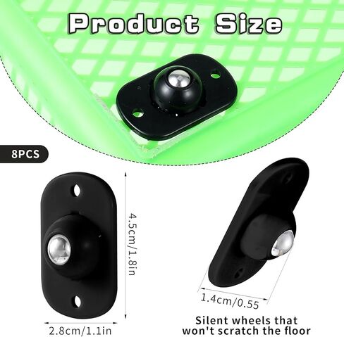 Self Adhesive Caster Wheel,8Pcs 360° Swivel Universal Wheel Stainless Steel Smooth Rotation Mini Sticky Pulley for Kitchen Storages Box Small Appliance Slider (Black) in Kuwait