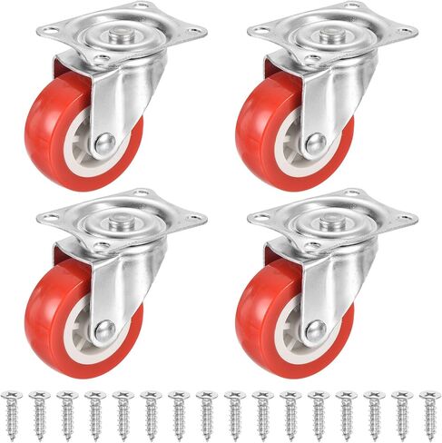 PATIKIL 2" Swivel Caster Wheels, 4 Pack Silent 360 Degree Bearing Rolling Plate Casters with M5 Screws Load Capacity 132Lbs for Furniture Workbench Cart, Red (NO Brake) in Kuwait