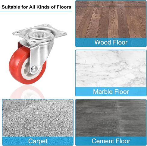 PATIKIL 2" Swivel Caster Wheels, 4 Pack Silent 360 Degree Bearing Rolling Plate Casters with M5 Screws Load Capacity 132Lbs for Furniture Workbench Cart, Red (NO Brake) in Kuwait