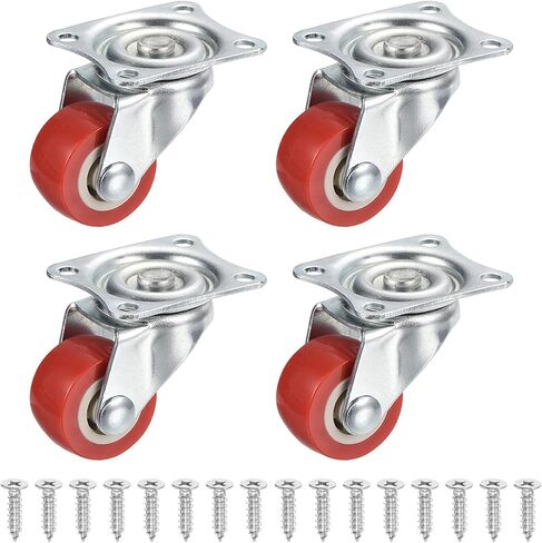 PATIKIL 2" Swivel Caster Wheels, 4 Pack Silent 360 Degree Bearing Rolling Plate Casters with M5 Screws Load Capacity 132Lbs for Furniture Workbench Cart, Red (NO Brake) in Kuwait
