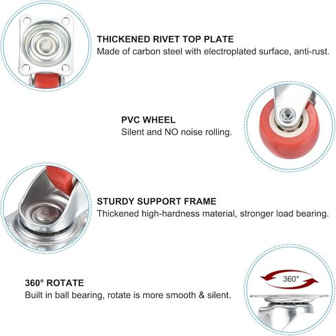PATIKIL 2" Swivel Caster Wheels, 4 Pack Silent 360 Degree Bearing Rolling Plate Casters with M5 Screws Load Capacity 132Lbs for Furniture Workbench Cart, Red (NO Brake) in Kuwait