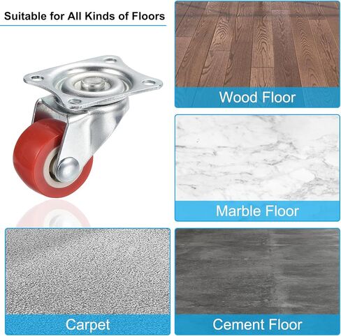 PATIKIL 2" Swivel Caster Wheels, 4 Pack Silent 360 Degree Bearing Rolling Plate Casters with M5 Screws Load Capacity 132Lbs for Furniture Workbench Cart, Red (NO Brake) in Kuwait