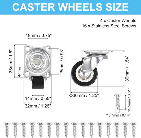 PATIKIL 2" Swivel Caster Wheels, 4 Pack Silent 360 Degree Bearing Rolling Plate Casters with M5 Screws Load Capacity 132Lbs for Furniture Workbench Cart, Red (NO Brake) in Kuwait
