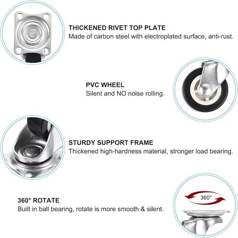 PATIKIL 2" Swivel Caster Wheels, 4 Pack Silent 360 Degree Bearing Rolling Plate Casters with M5 Screws Load Capacity 132Lbs for Furniture Workbench Cart, Red (NO Brake) in Kuwait