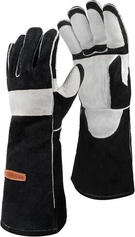 YESWELDER 16 Inches,932℉,Leather Forge MIG Welding Gloves, with Kevlar Stitching Heat/Fire Resistant, Palm Reinforcements, Black-Gray in Saudi Arabia