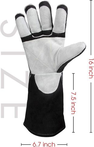 YESWELDER 16 Inches,932℉,Leather Forge MIG Welding Gloves, with Kevlar Stitching Heat/Fire Resistant, Palm Reinforcements, Black-Gray in Saudi Arabia