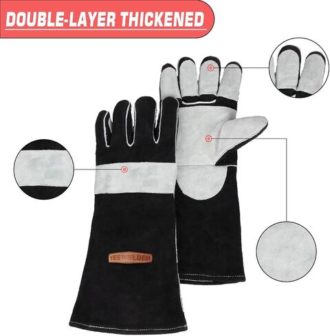 YESWELDER 16 Inches,932℉,Leather Forge MIG Welding Gloves, with Kevlar Stitching Heat/Fire Resistant, Palm Reinforcements, Black-Gray in Saudi Arabia