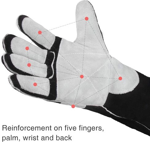 YESWELDER 16 Inches,932℉,Leather Forge MIG Welding Gloves, with Kevlar Stitching Heat/Fire Resistant, Palm Reinforcements, Black-Gray in Saudi Arabia