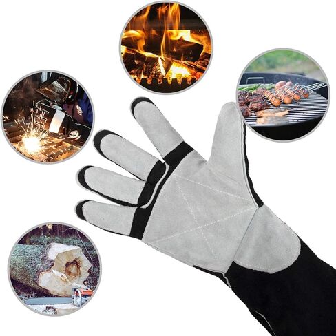 YESWELDER 16 Inches,932℉,Leather Forge MIG Welding Gloves, with Kevlar Stitching Heat/Fire Resistant, Palm Reinforcements, Black-Gray in Saudi Arabia