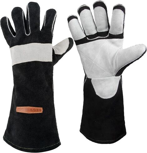 YESWELDER 16 Inches,932℉,Leather Forge MIG Welding Gloves, with Kevlar Stitching Heat/Fire Resistant, Palm Reinforcements, Black-Gray in Saudi Arabia