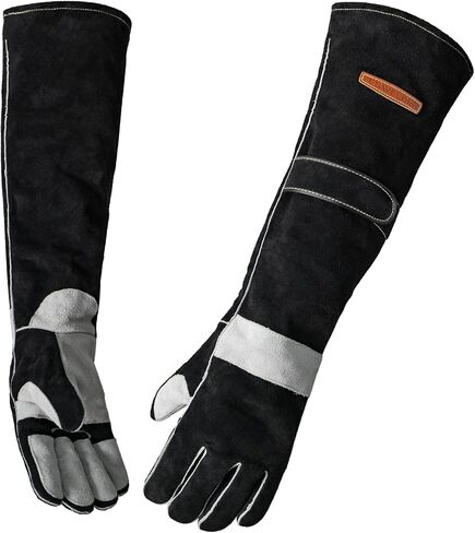 YESWELDER 16 بوصة، 932 درجة فهرنهايت، قفازات لحام جلدية من نوع MIG، مع خياطة كيفلار مقاومة للحرارة/الحريق، معززة لراحة اليد، أسود-رمادي in Kuwait