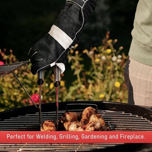 YESWELDER 16 بوصة، 932 درجة فهرنهايت، قفازات لحام جلدية من نوع MIG، مع خياطة كيفلار مقاومة للحرارة/الحريق، معززة لراحة اليد، أسود-رمادي in Kuwait