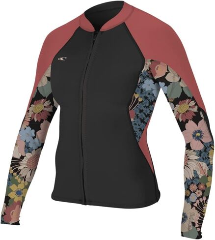 Women's Bahia 1.5mm Full Zip Wetsuit Jacket, Black/Twiggy/Tea Rose, 6 in Saudi Arabia