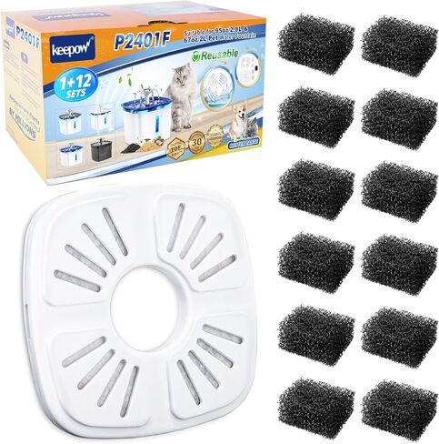 KEEPOW Reusable Design 1+12 Sets Replacement Filters Compatible with Veken 67oz, 95oz, 135oz Automatic Pet Fountain Filters Replacement, Cat Water Fountain Filters in Saudi Arabia