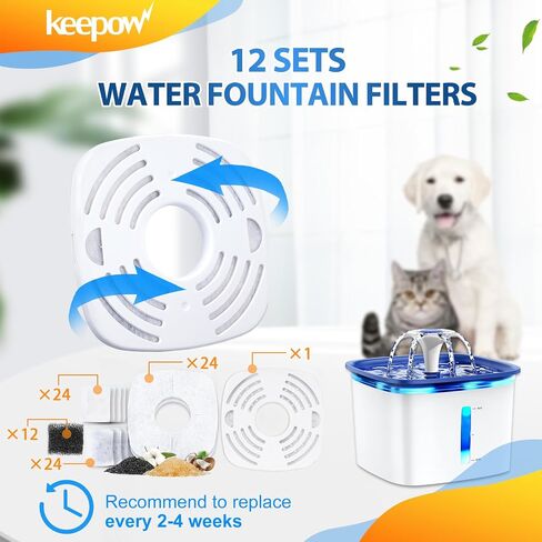 KEEPOW Reusable Design 1+12 Sets Replacement Filters Compatible with Veken 67oz, 95oz, 135oz Automatic Pet Fountain Filters Replacement, Cat Water Fountain Filters in Saudi Arabia