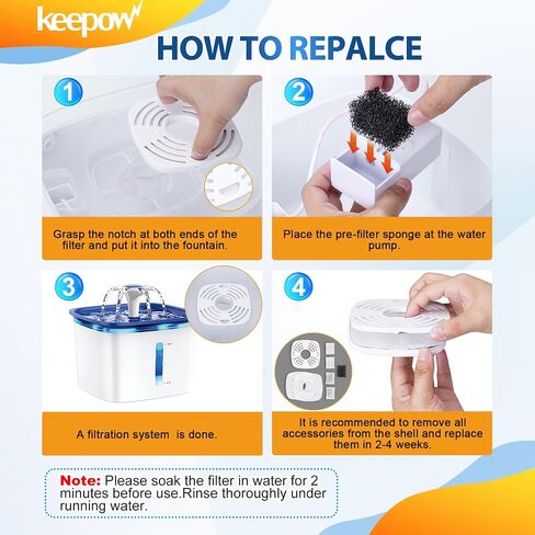 KEEPOW Reusable Design 1+12 Sets Replacement Filters Compatible with Veken 67oz, 95oz, 135oz Automatic Pet Fountain Filters Replacement, Cat Water Fountain Filters in Saudi Arabia