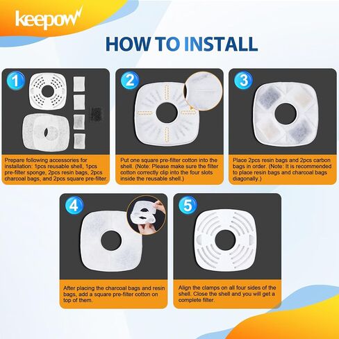 KEEPOW Reusable Design 1+12 Sets Replacement Filters Compatible with Veken 67oz, 95oz, 135oz Automatic Pet Fountain Filters Replacement, Cat Water Fountain Filters in Saudi Arabia