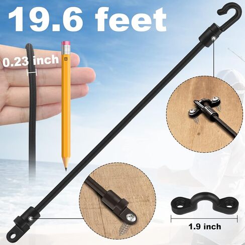 Hlogree 19.6 قدم قابل للتعديل لقضبان الصيد، حاملات حزام قضيب الصيد، حزام قضيب سطح القارب، حافظة القضيب، أشرطة حامل عمود القضيب مع حلقات سطح السفينة وعين لصيد قوارب الكاياك، حزام تامر القضيب - 1/4 بوصة in Kuwait