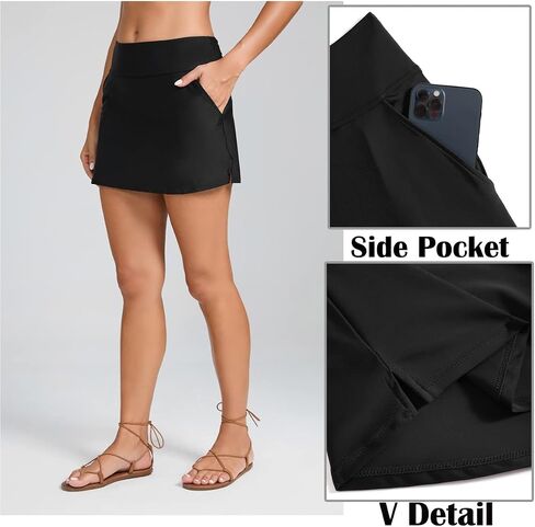 Yilisha Women High Waisted Swim Skirt Solid Swim Skirt Built-in Panty Tummy Control Tankini Bottoms with Pockets in Saudi Arabia