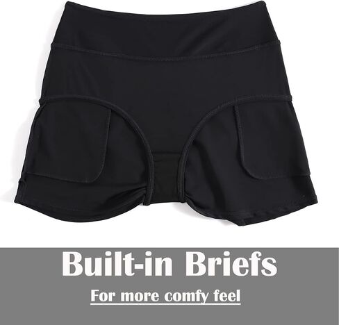 Yilisha Women High Waisted Swim Skirt Solid Swim Skirt Built-in Panty Tummy Control Tankini Bottoms with Pockets in Saudi Arabia
