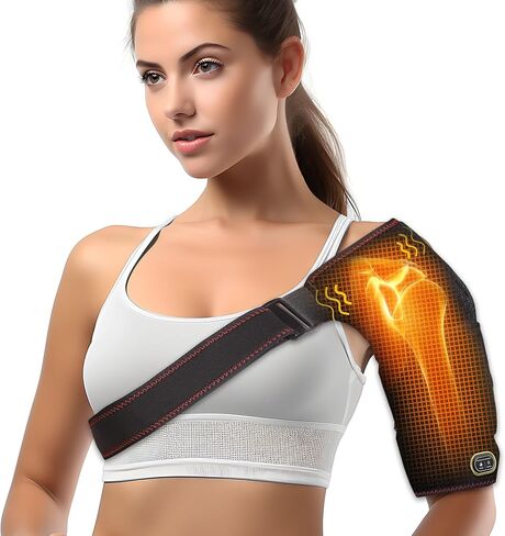 Shoulder Heating Pads for Rotator Cuff Pain - Heating Pad for Shoulders with 3 Adjustable Heating and Vibration - Heated Shoulder Wrap with Massage for Men Women in Kuwait