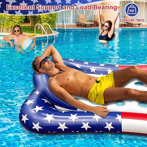 71"x50" Large Tanning Pool Float with Headrest, Patriotic Inflatable Pool Floats Adult American Flag Giant Cooling Water Hammock Tanning Pool Rafts Floatie for 4th of July Pool Party, Lake, Outdoor in Saudi Arabia