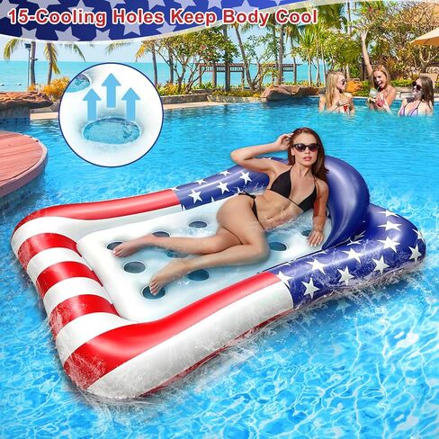 71"x50" Large Tanning Pool Float with Headrest, Patriotic Inflatable Pool Floats Adult American Flag Giant Cooling Water Hammock Tanning Pool Rafts Floatie for 4th of July Pool Party, Lake, Outdoor in Saudi Arabia