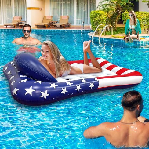 71"x50" Large Tanning Pool Float with Headrest, Patriotic Inflatable Pool Floats Adult American Flag Giant Cooling Water Hammock Tanning Pool Rafts Floatie for 4th of July Pool Party, Lake, Outdoor in Saudi Arabia