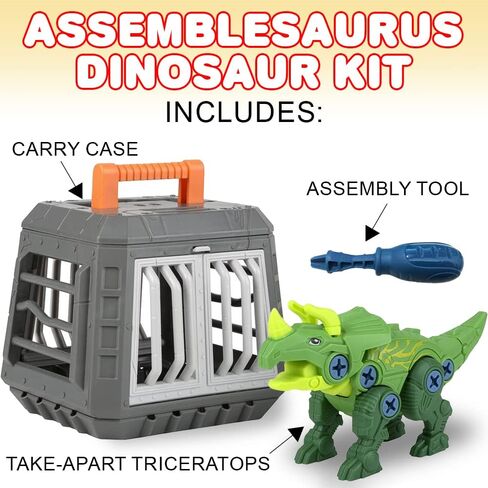 ArtCreativity Take Apart Triceratops Dinosaur Toy Kit, Assemblesaurus Dinosaur Toy with Cage & Screwdriver, Dinosaur Take Apart Toys for Kids with Movable Parts, Dinosaur Gifts for Kids Ages 3 and Up in Saudi Arabia
