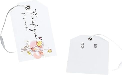 50 PCS Paper Gift Thank You Price Tags with Eyelets& String, White Gift Bag Tags Retail Hang Tags Labels for Gifts Wrapping Jewelry Clothing Sales, 2×3" (with Flower) in Saudi Arabia