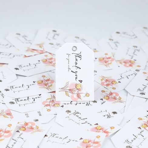 50 PCS Paper Gift Thank You Price Tags with Eyelets& String, White Gift Bag Tags Retail Hang Tags Labels for Gifts Wrapping Jewelry Clothing Sales, 2×3" (with Flower) in Saudi Arabia