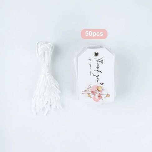 50 PCS Paper Gift Thank You Price Tags with Eyelets& String, White Gift Bag Tags Retail Hang Tags Labels for Gifts Wrapping Jewelry Clothing Sales, 2×3" (with Flower) in Saudi Arabia