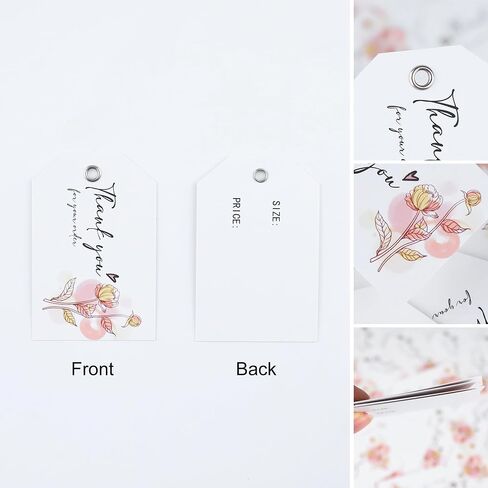 50 PCS Paper Gift Thank You Price Tags with Eyelets& String, White Gift Bag Tags Retail Hang Tags Labels for Gifts Wrapping Jewelry Clothing Sales, 2×3" (with Flower) in Saudi Arabia