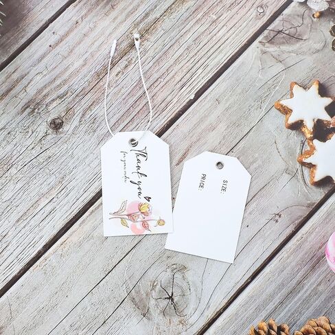 50 PCS Paper Gift Thank You Price Tags with Eyelets& String, White Gift Bag Tags Retail Hang Tags Labels for Gifts Wrapping Jewelry Clothing Sales, 2×3" (with Flower) in Saudi Arabia